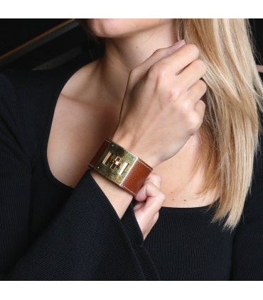 Hermès Kelly Dog gold plated and leather bracelet