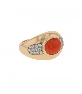 Mauboussin coral, diamonds and gold ring