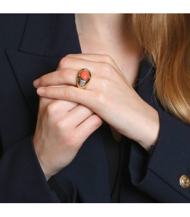 Mauboussin coral, diamonds and gold ring
