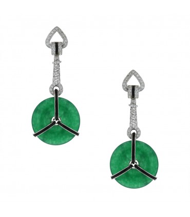 Boucles d’oreilles or, diamants, onyx et jade