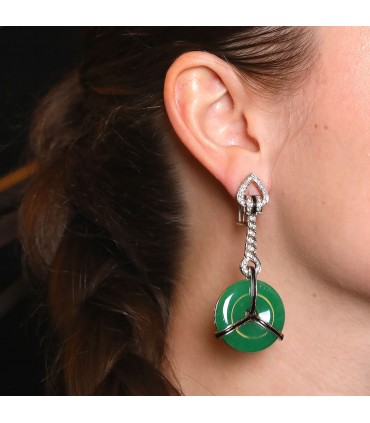 Boucles d’oreilles or, diamants, onyx et jade