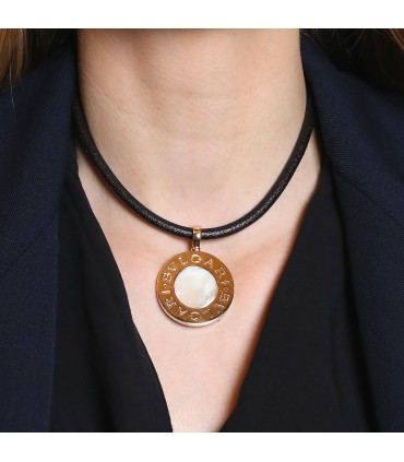 Bulgari Bulgari mother of pearl, onyx, stainless steel and gold necklace