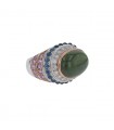 Bague or, diamants, saphir vert, bleus et rose