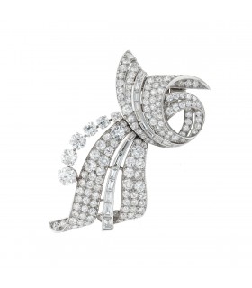 Broche double clip platine et diamants