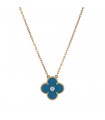 Van Cleef & Arpels Vintage Alhambra blue porcelain, diamond and gold necklace