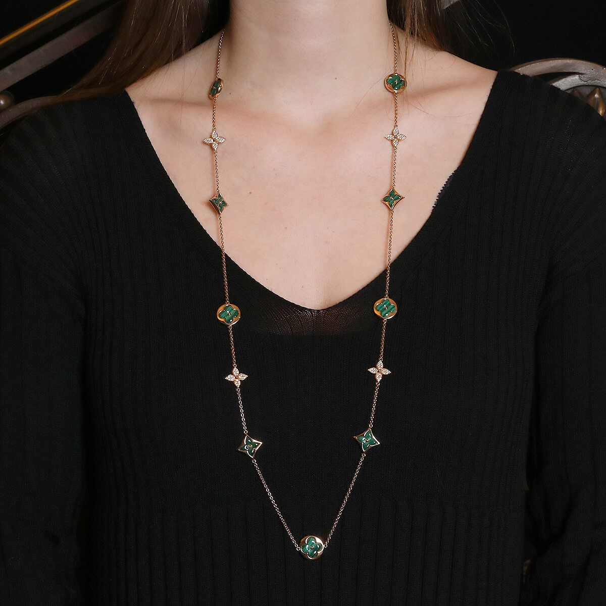 Louis Vuitton Blossom malachite, diamonds and gold necklace