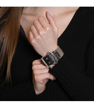 Hermès Boucle Sellier black leather and silver bracelet