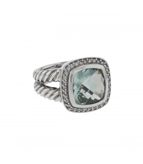 David Yurman Albion prasiolite, diamonds and silver ring