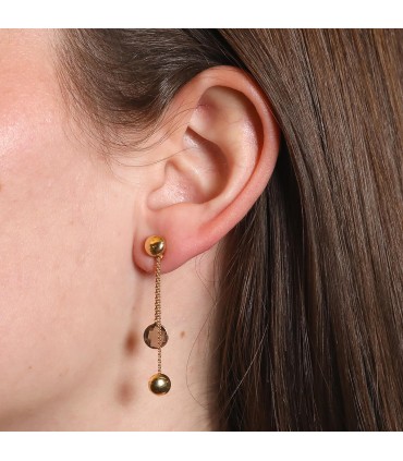 Smocked quartz and gold earrings