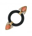 Broche or, diamants, corail et onyx