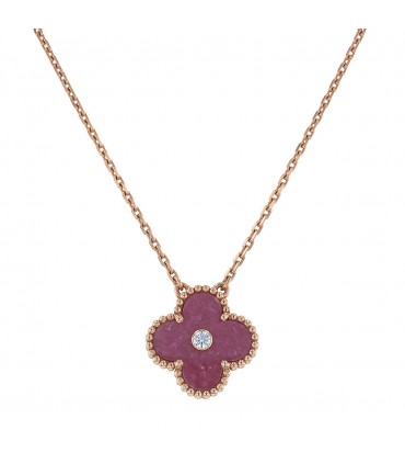 Van Cleef & Arpels Vintage Alhambra rhodonite, diamond and gold necklace