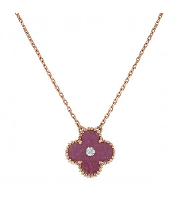 Van Cleef & Arpels Vintage Alhambra rhodonite, diamond and gold necklace