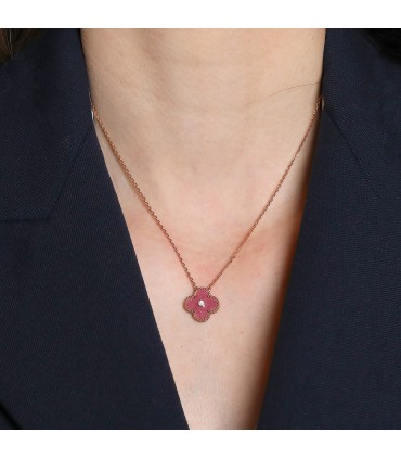 Van Cleef & Arpels Vintage Alhambra rhodonite, diamond and gold necklace