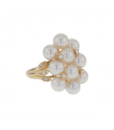 Mikimoto cultured pearls, diamonds and gold ring