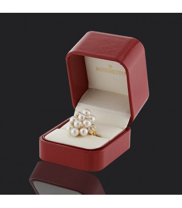 Mikimoto cultured pearls, diamonds and gold ring