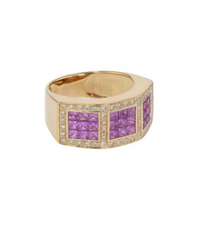 Bague or, diamants et saphirs roses