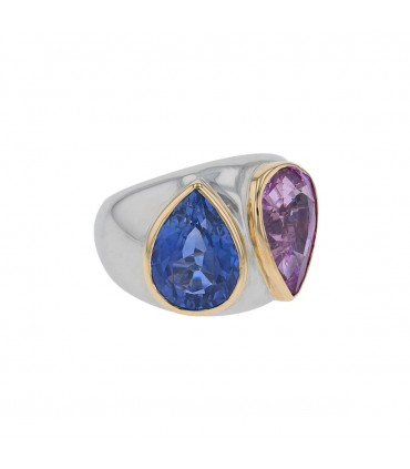 Poiray blue and pink sapphires and 18k gold ring