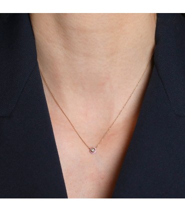 Collier or émail rose et diamant