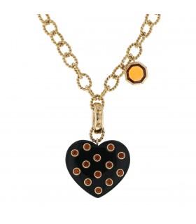 Diamonds, citrines, onyx and gold necklace