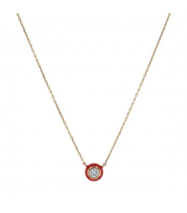 Collier or émail rouge et diamant