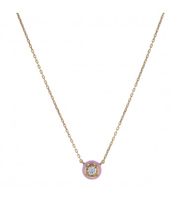 Collier or émail rose et diamant