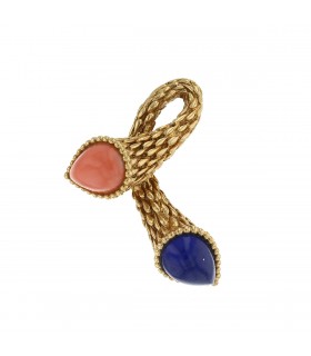 Boucheron Serpent Bohème lapis lazuli, coral and gold brooch