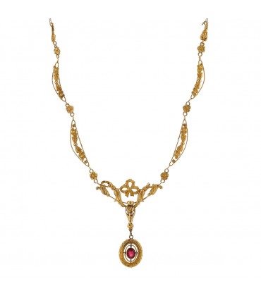 Red stone and gold necklace