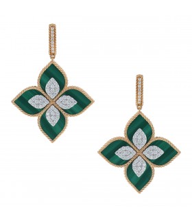 Roberto Coin Princess Flower malachite, diamonds and gold earrings