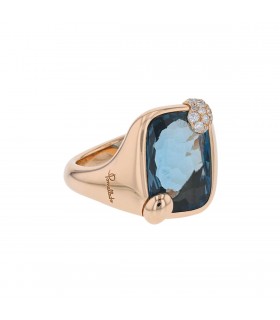 Pomellato Ritratto blue london topaze, diamonds and gold ring