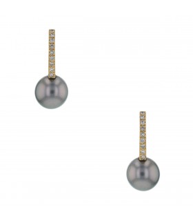 Cultured pearl, diamonds and gold earrings