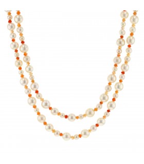 Cultured pearls, diamonds and gold necklace