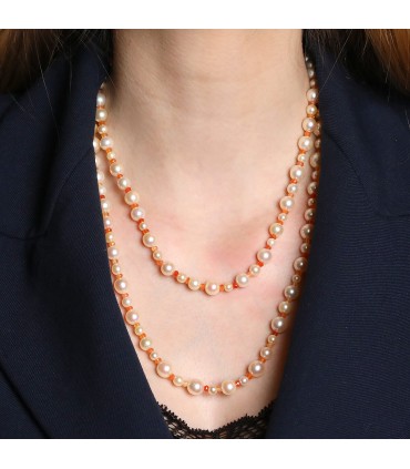 Cultured pearls, diamonds and gold necklace