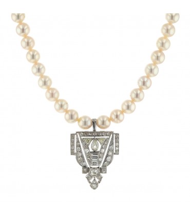 Collier or, perles et diamants