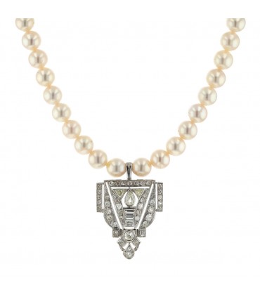 Diamonds, cultured pearls and gold necklace