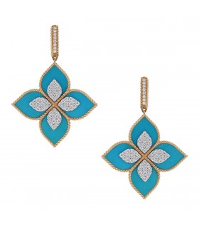 Roberto Coin Princess Flower turquoise, diamonds and 18k gold earrings