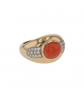 Mauboussin coral, diamonds and gold ring