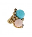 Turquoise, coral, diamonds and gold ring