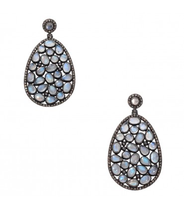 Boucles d’oreilles argent noirci, diamants et opales