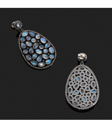 Silver, opals and diamonds earrings