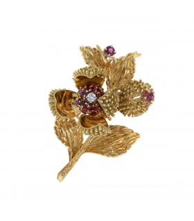 Tiffany & Co. Chestnut rubies, diamond and 18k gold brooch