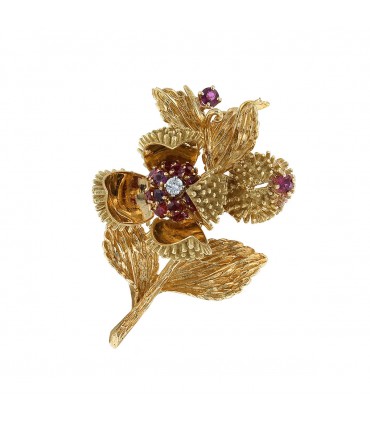 Tiffany & Co. Chestnut rubies, diamond and gold brooch