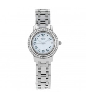 Hermès Clipper diamonds and stainless steel watch