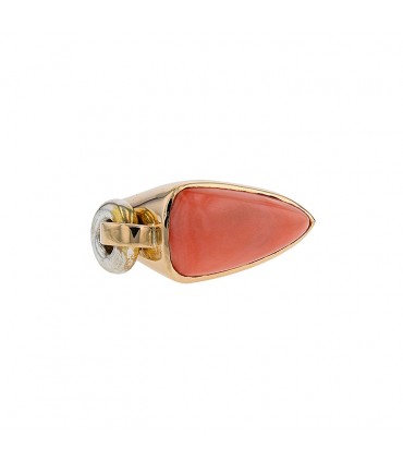 Coral, gold and silver ring