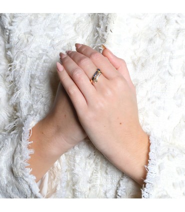 Bague or, diamants, saphirs