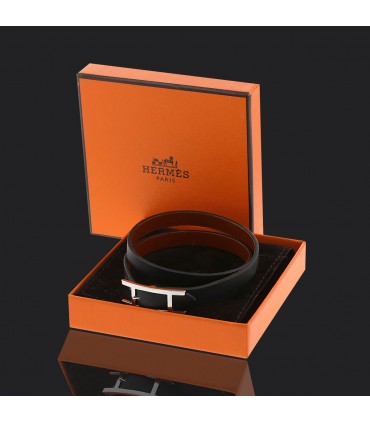 Hermès Behapi stainless steel and leather bracelet