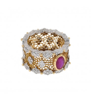 Buccellati Tulle gold, diamonds and ruby ring