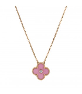 Van Cleef & Arpels Alhambra diamond, porcelain and gold necklace