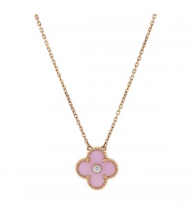 Van Cleef & Arpels Alhambra diamond, porcelain and gold necklace