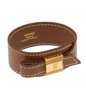 Hermès Artemis gold plated metal and leather bracelet