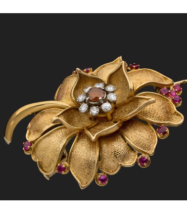 Broche or, diamants et rubis